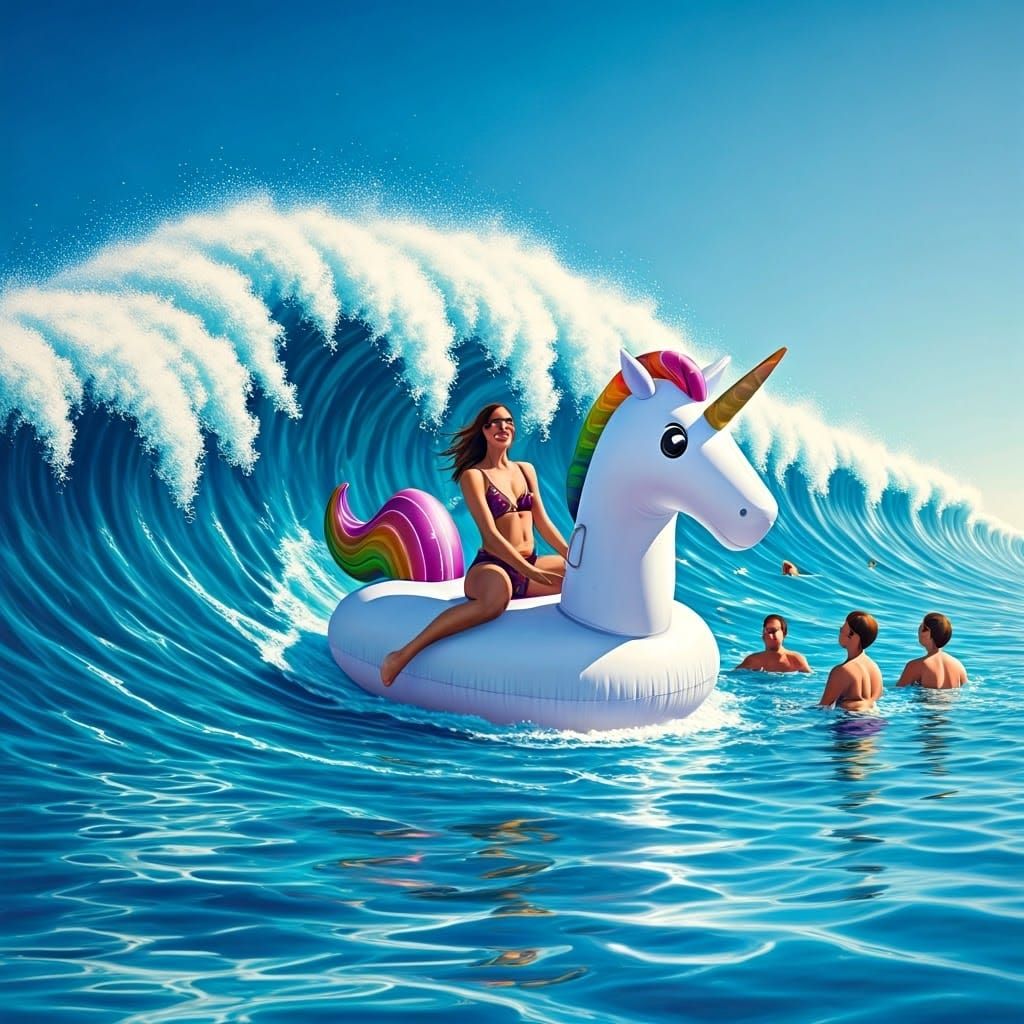 Woman Rides Unicorn Wave