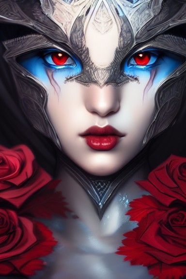 Black Demon Elf with Roses: Digital Illustration