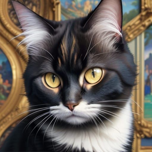 Gouache Style Long-Haired Cat in Golden Light