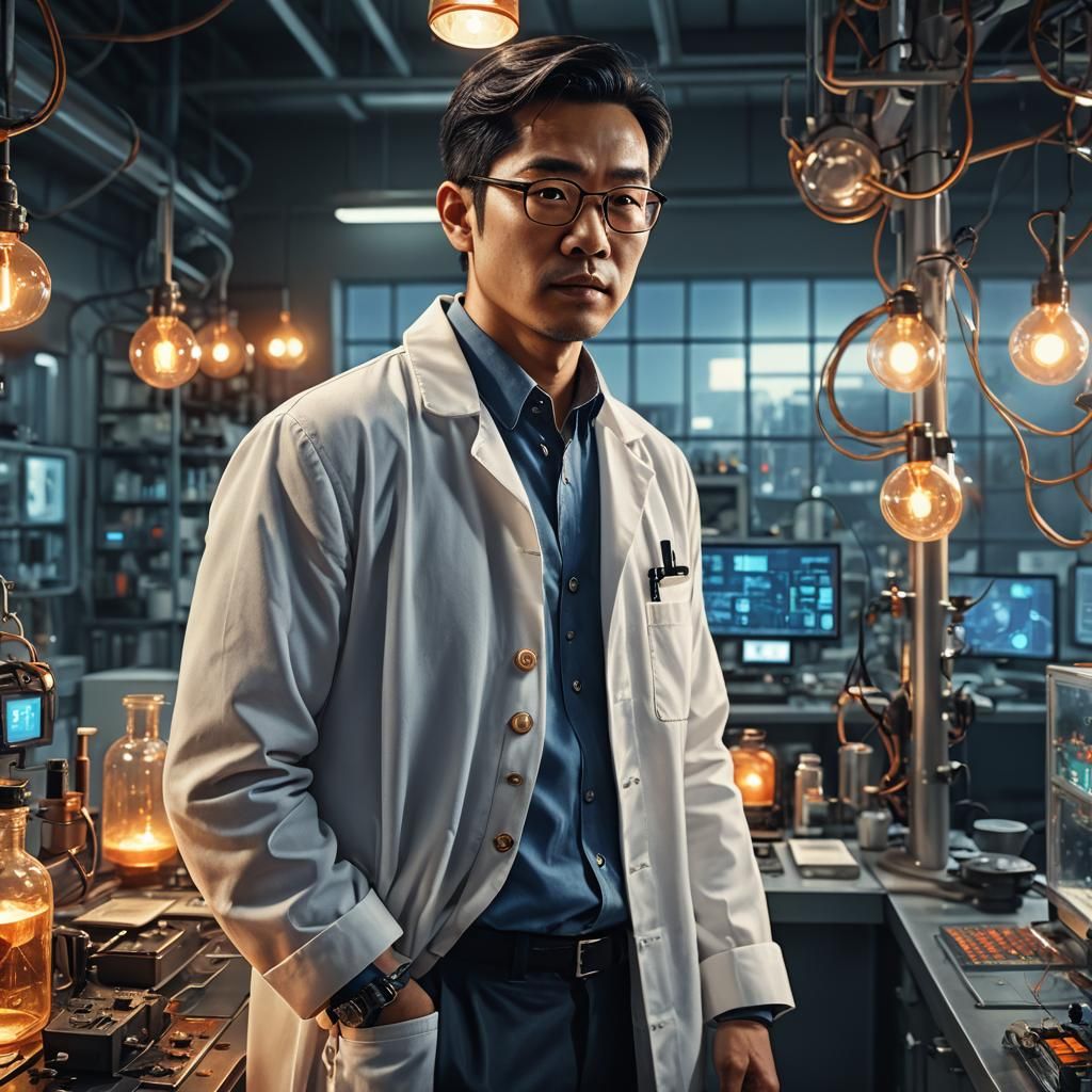 Asian Scientist in Modern Lab: Digital Matte Painting