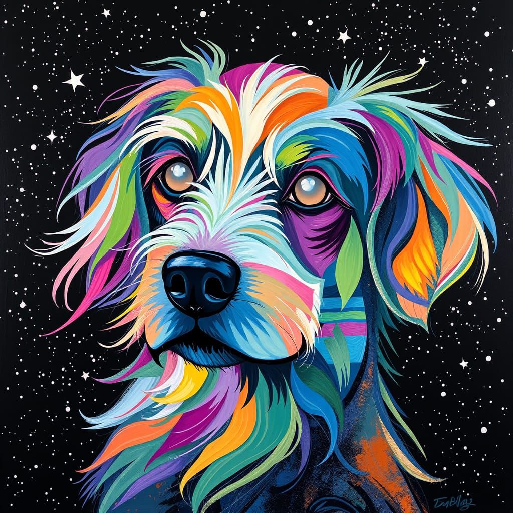 Abstract Canine Portrait in Cosmic Colors