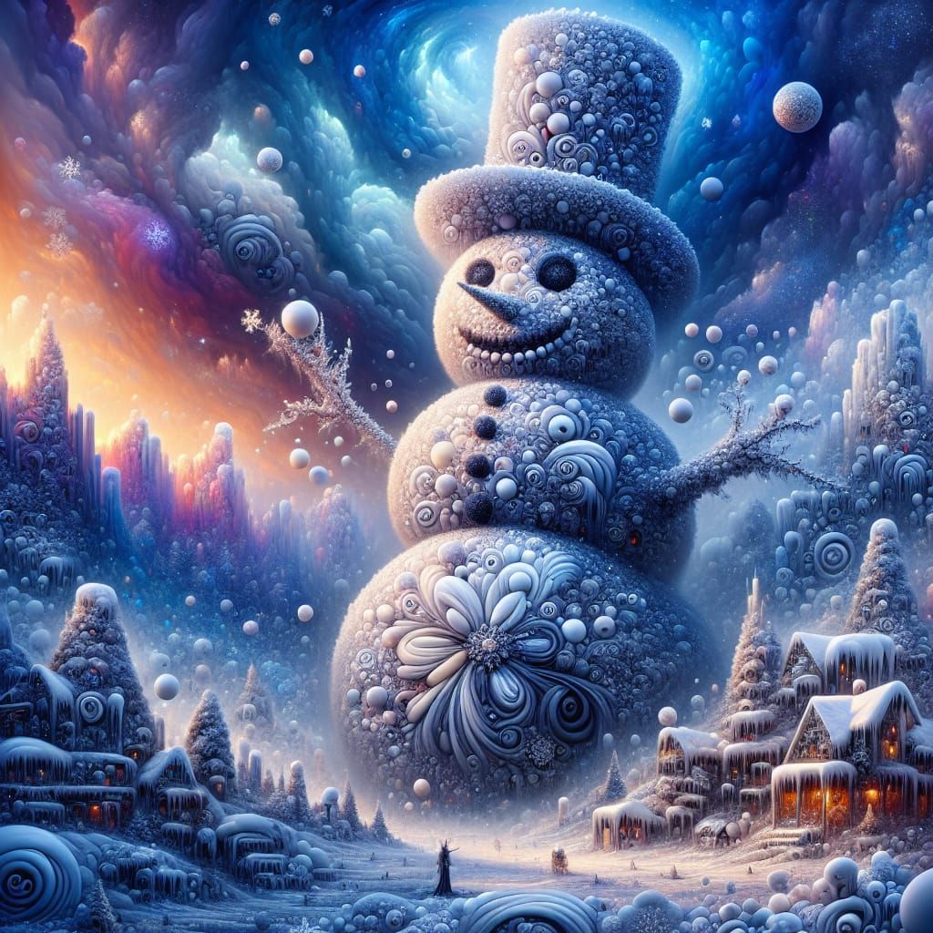 Surrealistic Digital Masterpiece with a Majestic Snowman