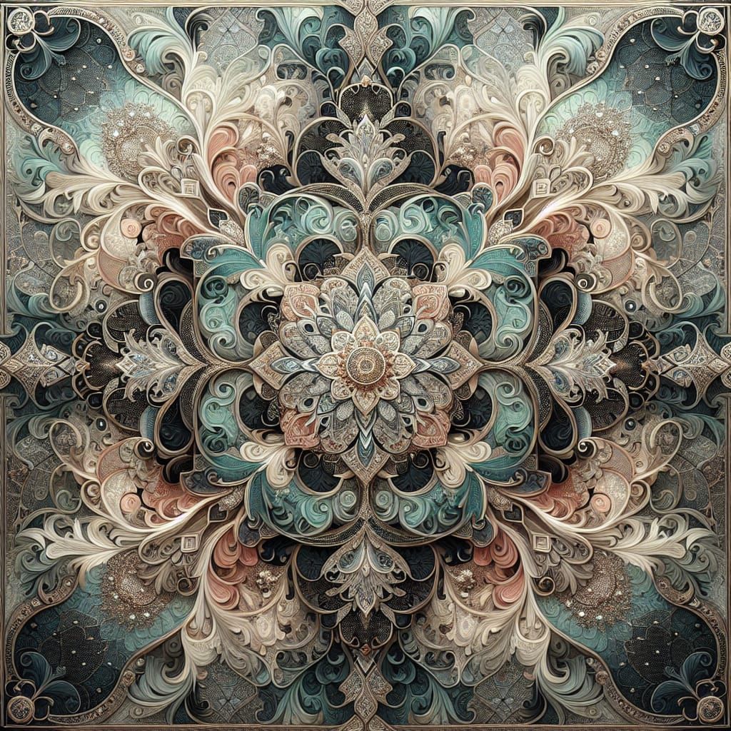 Intricate Filigree Digital Paper with Silver Accents