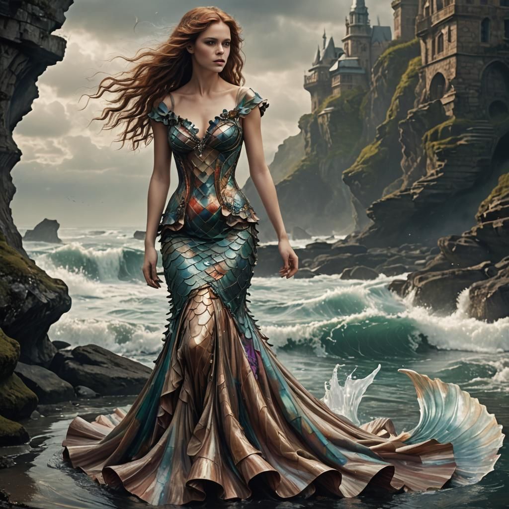 Elegant Woman in Flowing Gown, Fantasy Art