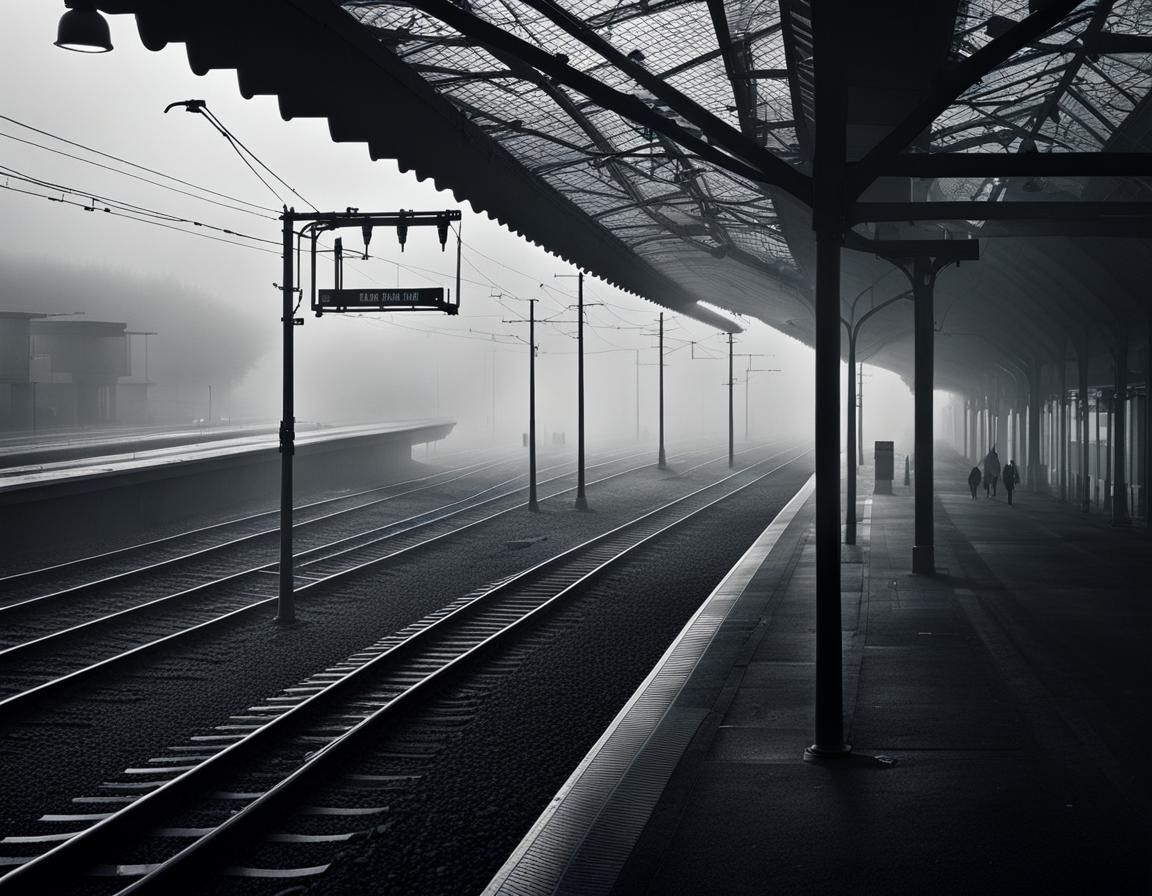 Misty Morning Train Station in Intricate Detail