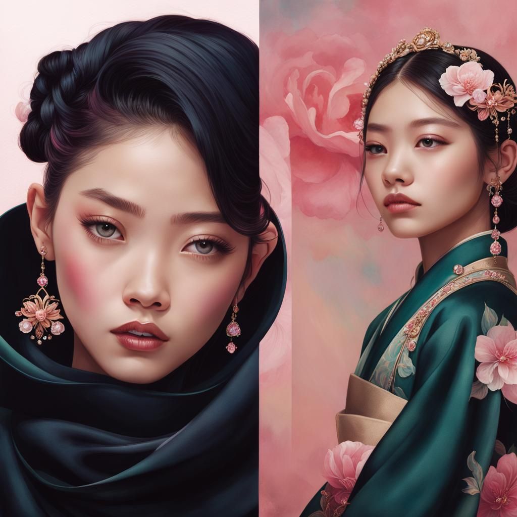 Ornate Camelia Hairpiece Portrait in Anime Style