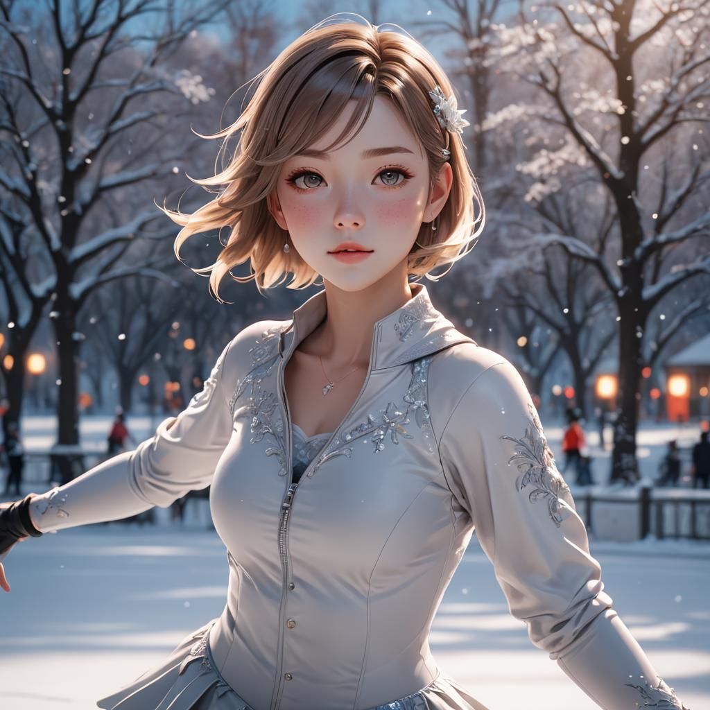 Anime Girl Figure Skating in 3D Art