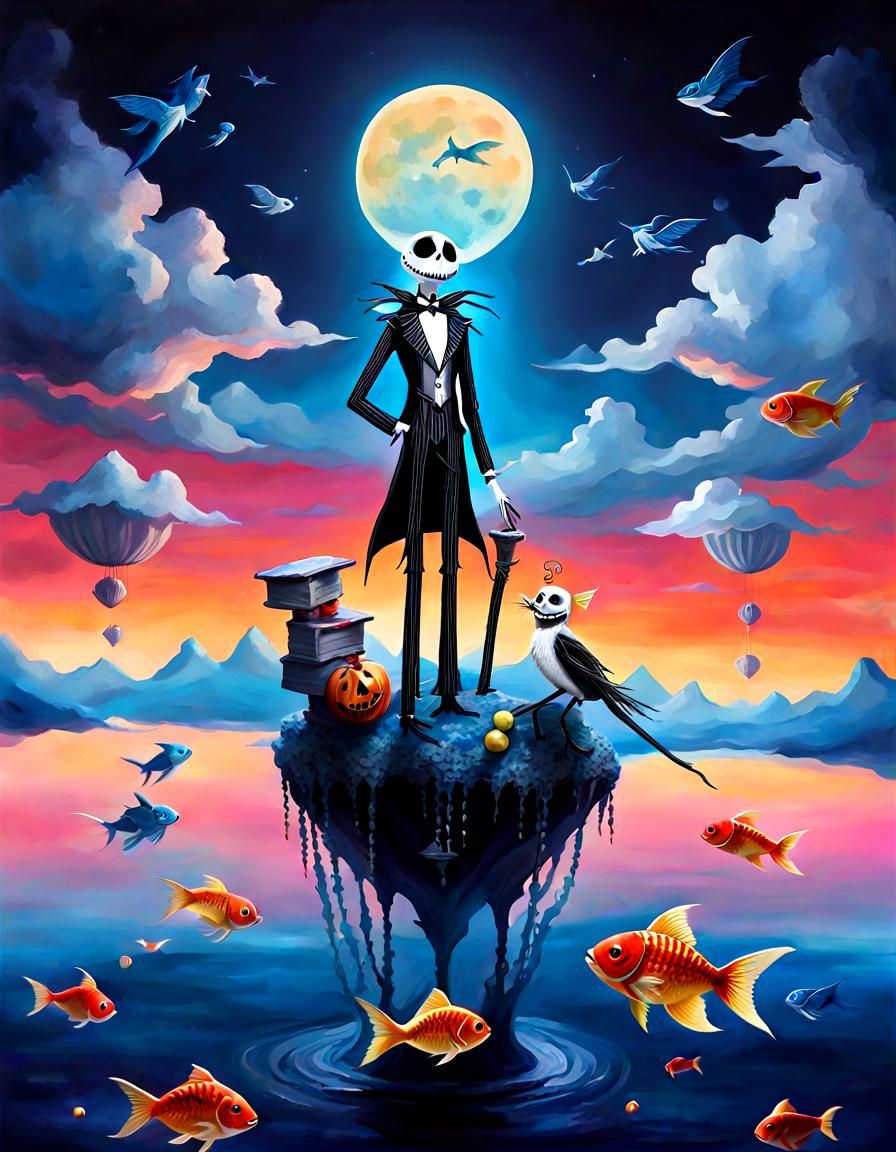 Jack Skellington in Wes Anderson Style with Angelic Koi