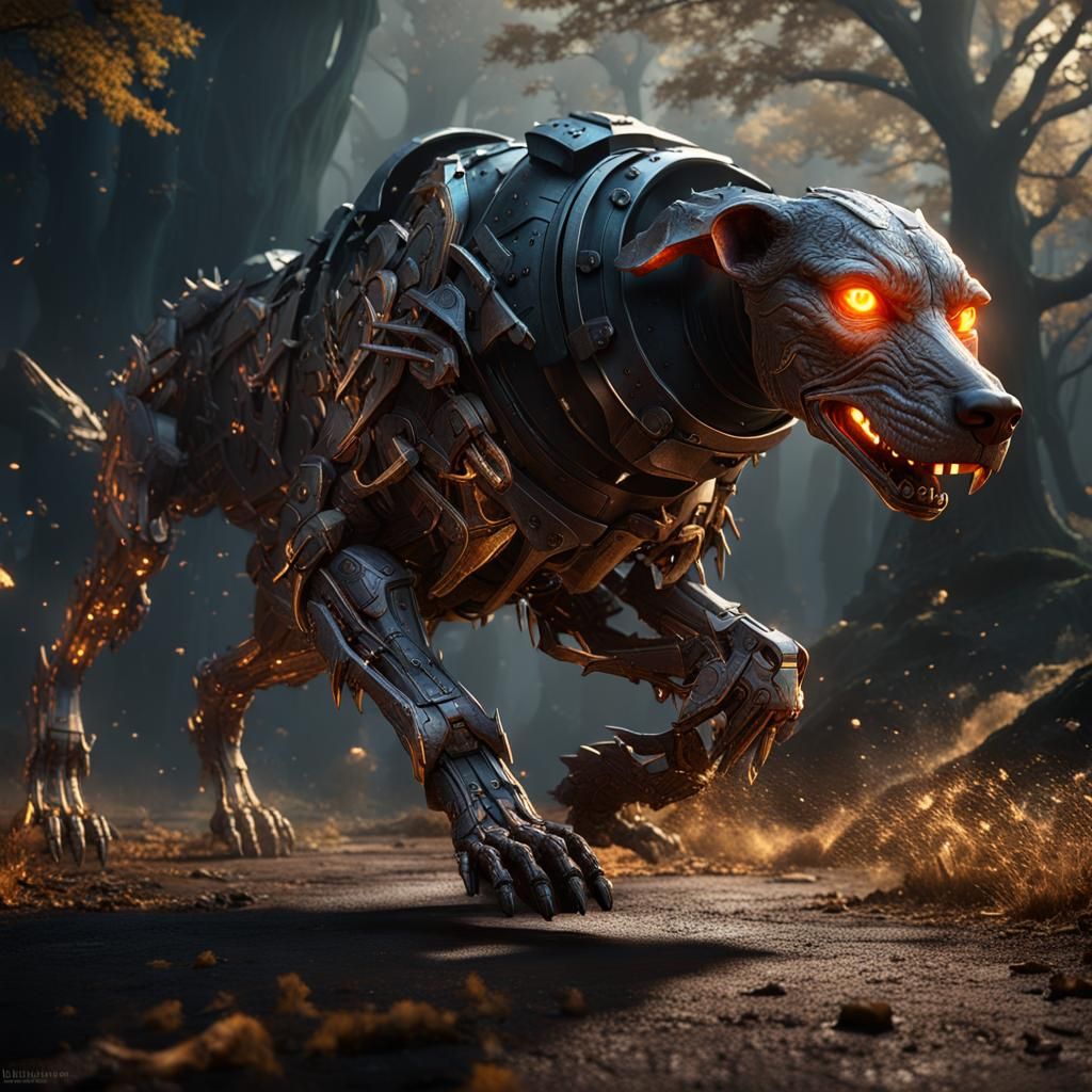 Hound of Baskerville Attack Pose: Sci-Fi Digital Art