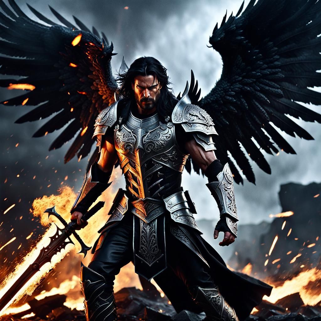 Fallen Angel Warrior in a Demonic Battlefield
