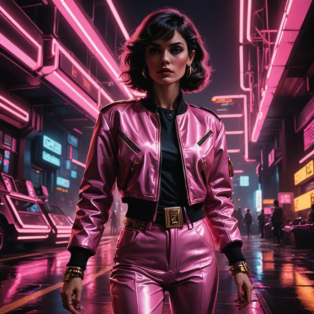 Mob Wife in Pink and Black: Cinematic Digital Art