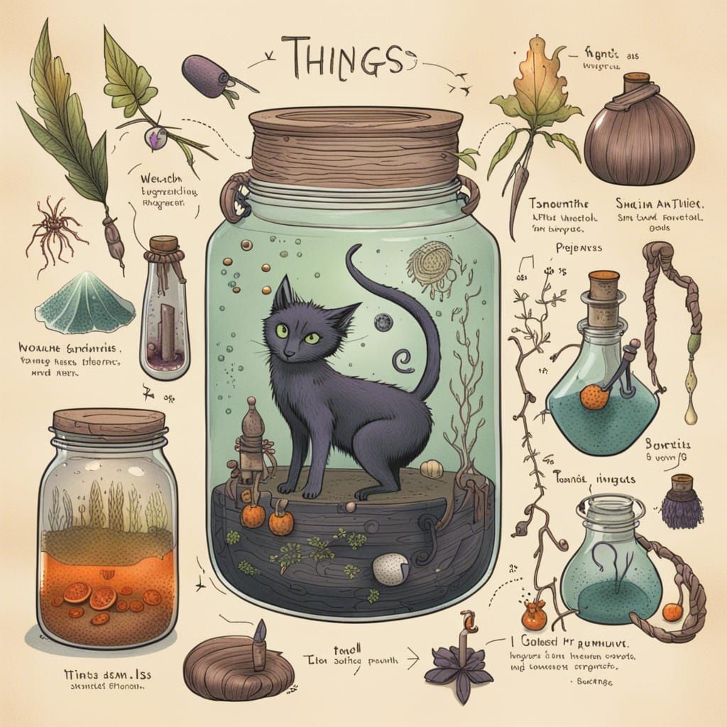 Whimsical Witch Familiars and Magical Jars