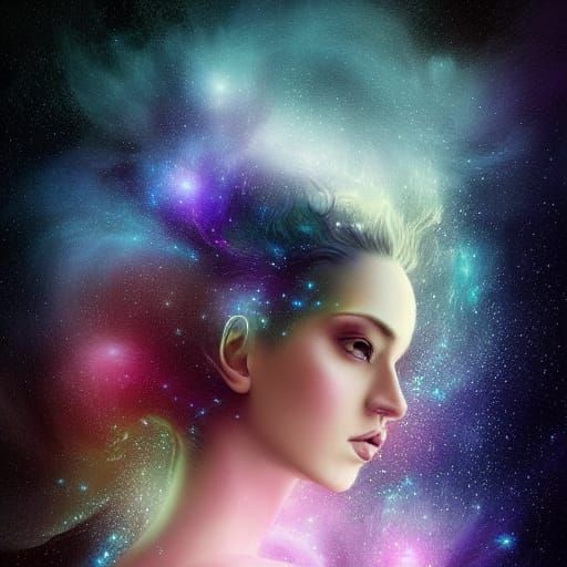 Glowing Galaxy Woman Digital Art in Surrealist Style