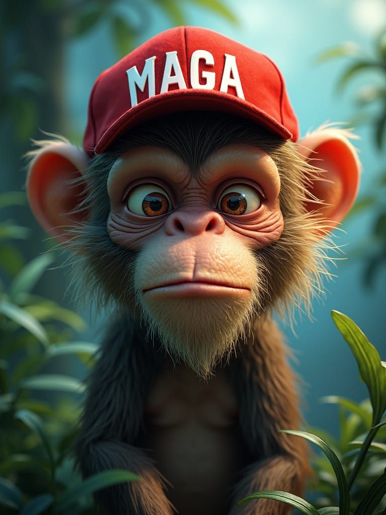 Grumpy Monkey in Red Cap, Cinematic Digital Art