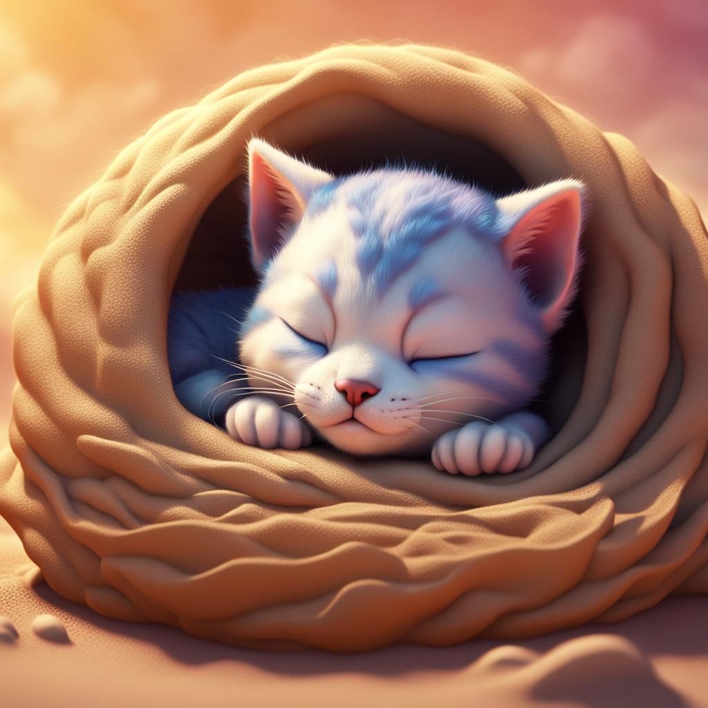 Dune Kitten Sleeping: Pixar Style 3D Art
