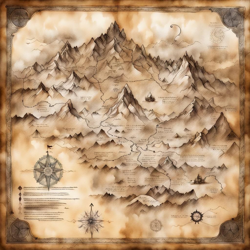 Fantasy Map of the Himalayas on Parchment