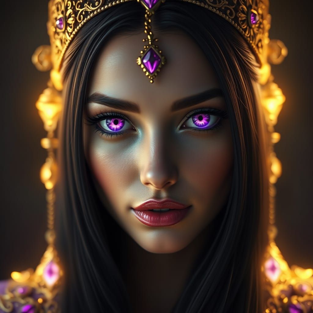 Enchanting Portrait of a Majestic Woman with Purple Eyes