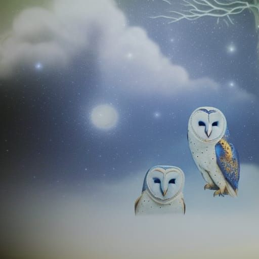 Blue Barn Owl and White Barn Own together& ethereal vibes& m...