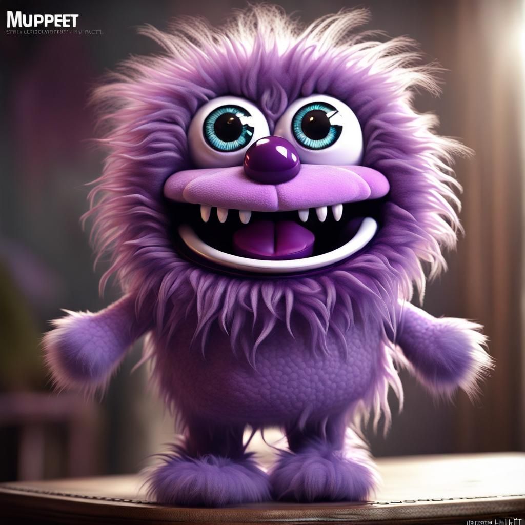 Adorable Purple Monster Puppet in Detailed Digital Art