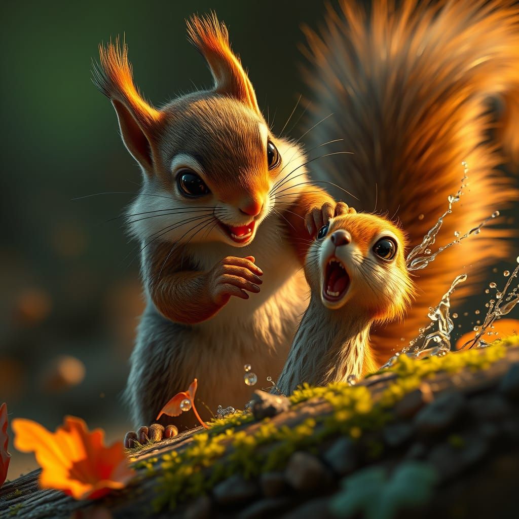 Mischievous Squirrels in a Fantastical Digital Painting