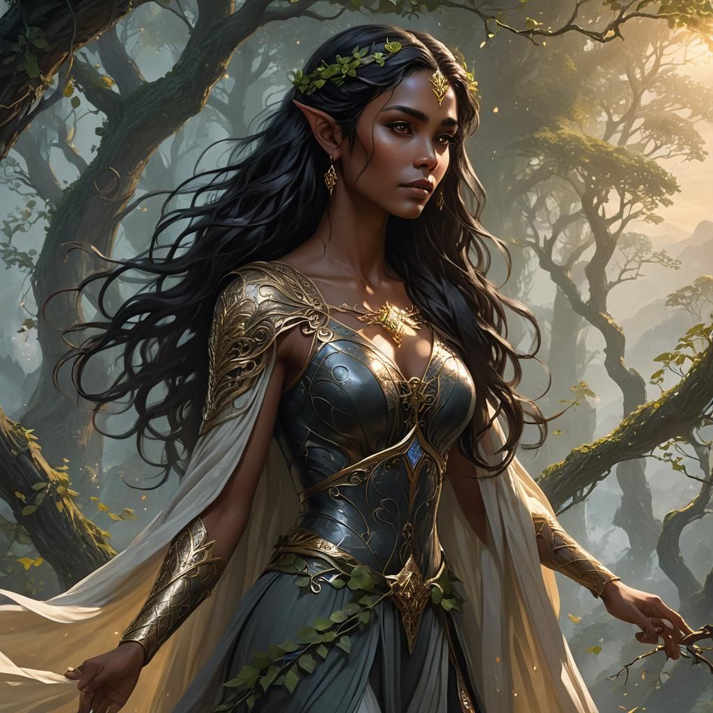 Elegant High Elf Noble in Ethereal Landscape