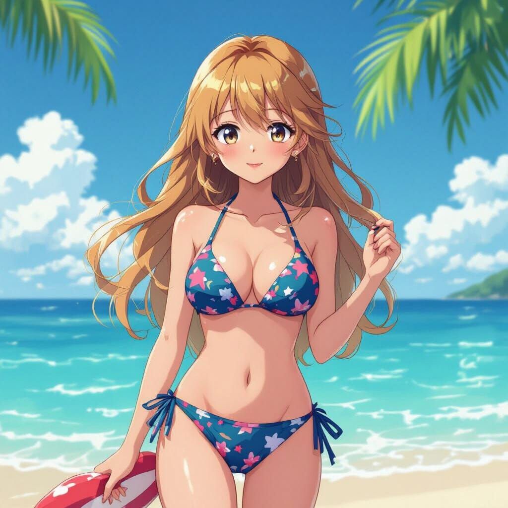 Anime Beach Scene With Intimate Poses