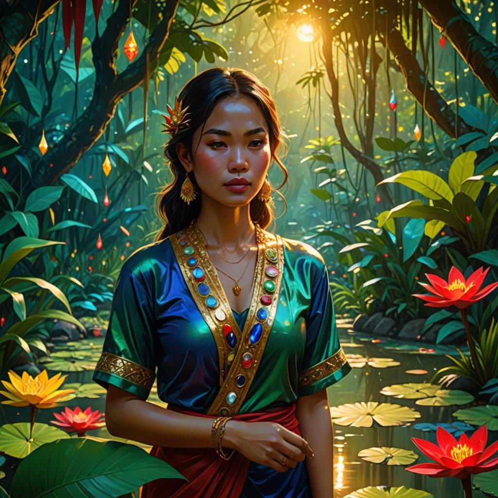 Thai Woman's Jungle Adventure: Conceptual Art
