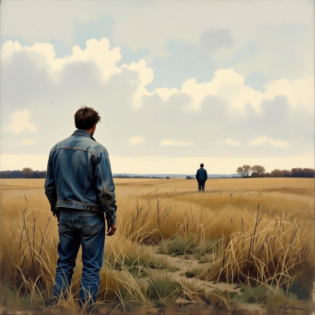 Lone Figure in Vast Rural Landscape, Wyeth Style