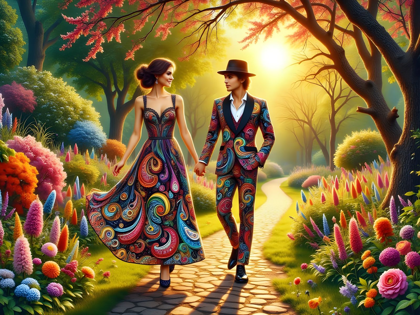 Couple in Paisley Park with Matching Outfits