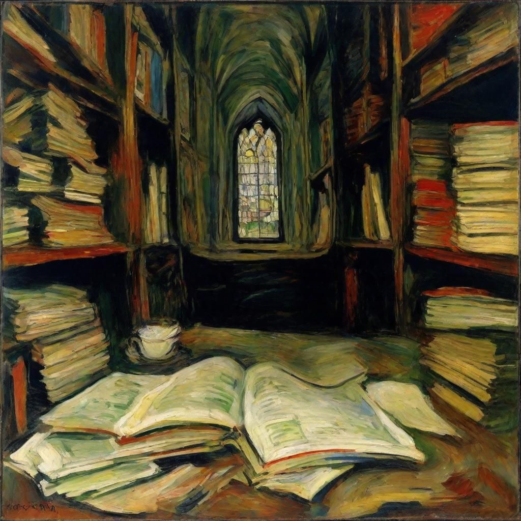 Dark Vampire Library in Expressionist Style