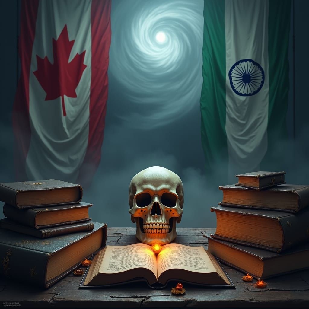 Ominous Fusion: Flags, Skull, and Lantern in Fantasy Art