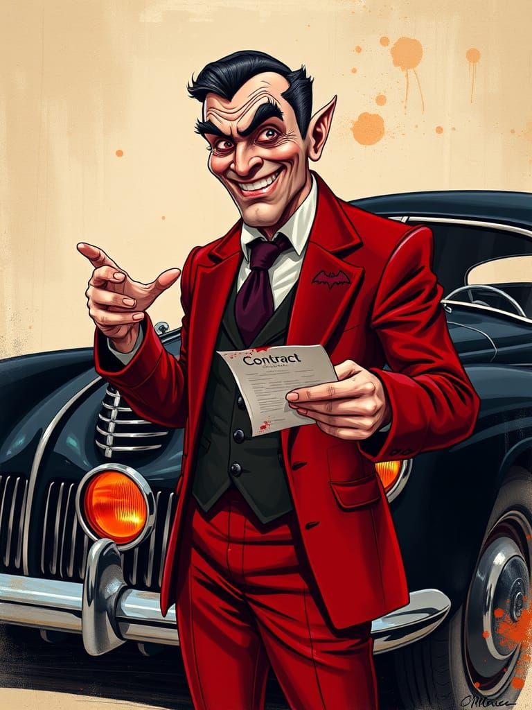 Charming Vampire Used Car Salesman in a Hyper-Detailed Paint...