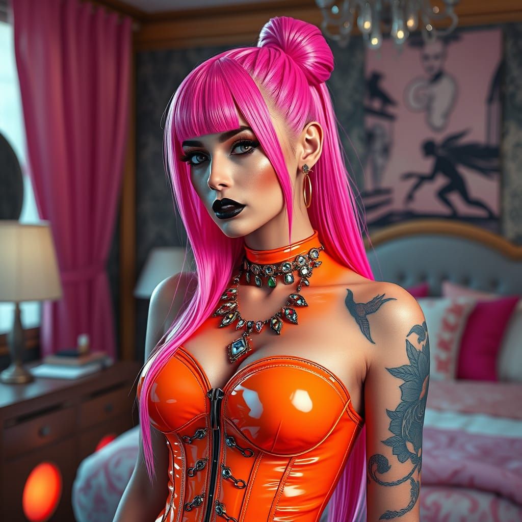 Surreal Cyberhuman Goddess in Neon Corset