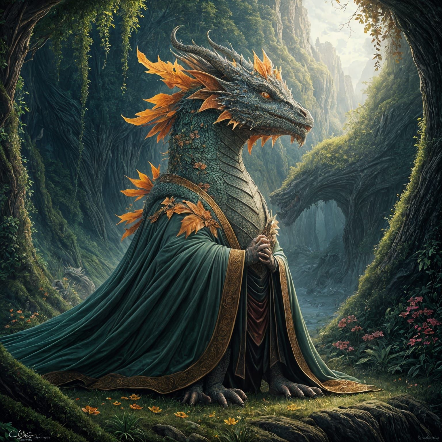 Floral Dragon High Priest in Impasto Style