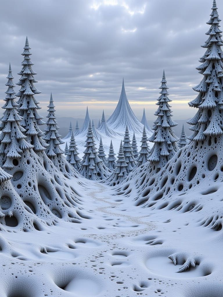 Surreal Winter Woodland Landscape in Pristine Snow