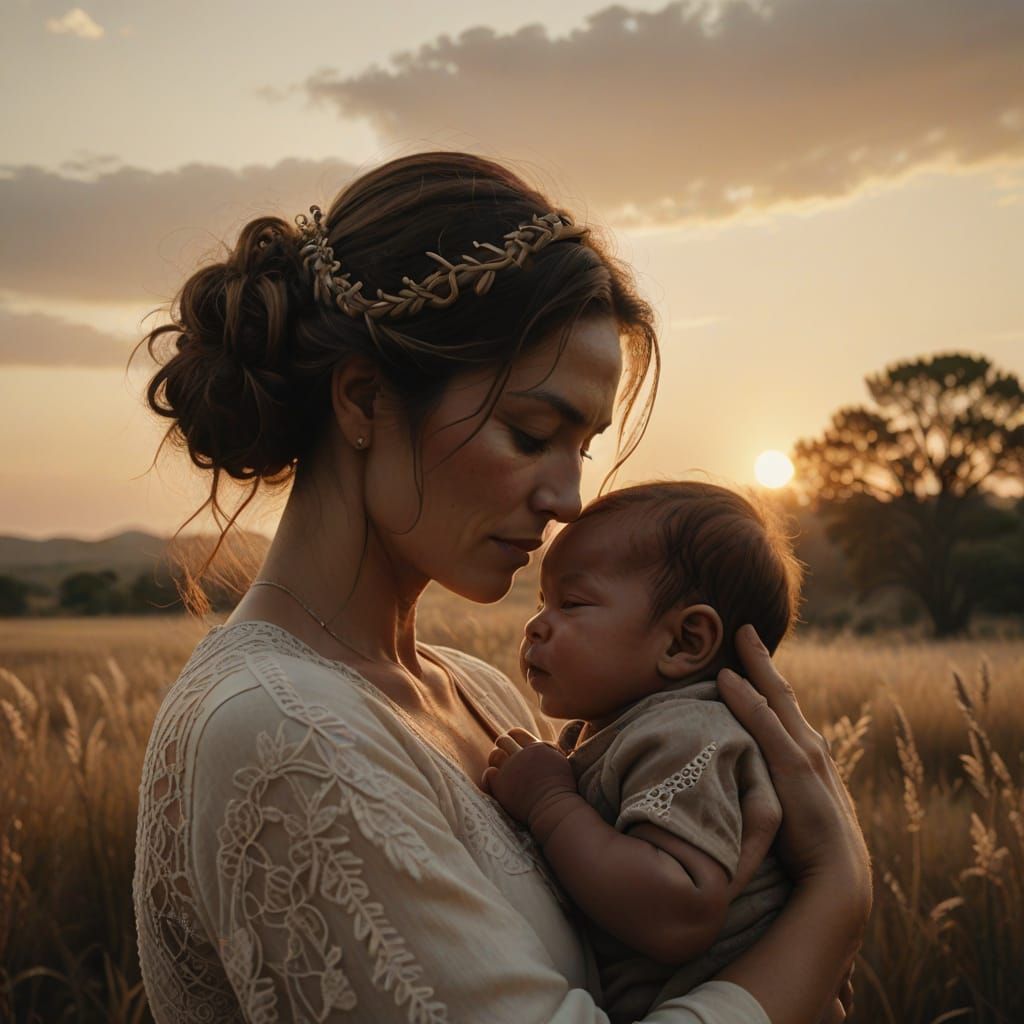 Mother and Newborn in Soft Focus Black and White