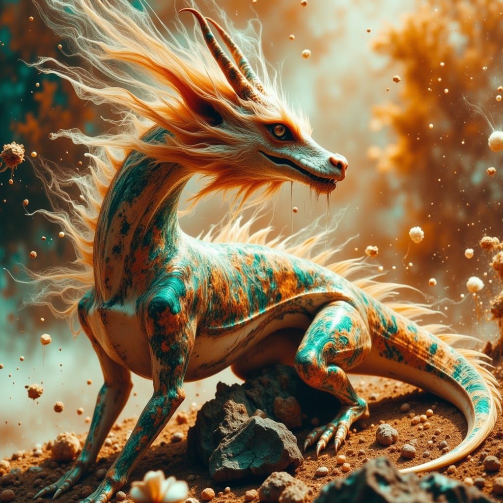White Dragon with Tattoos in Orange Haze