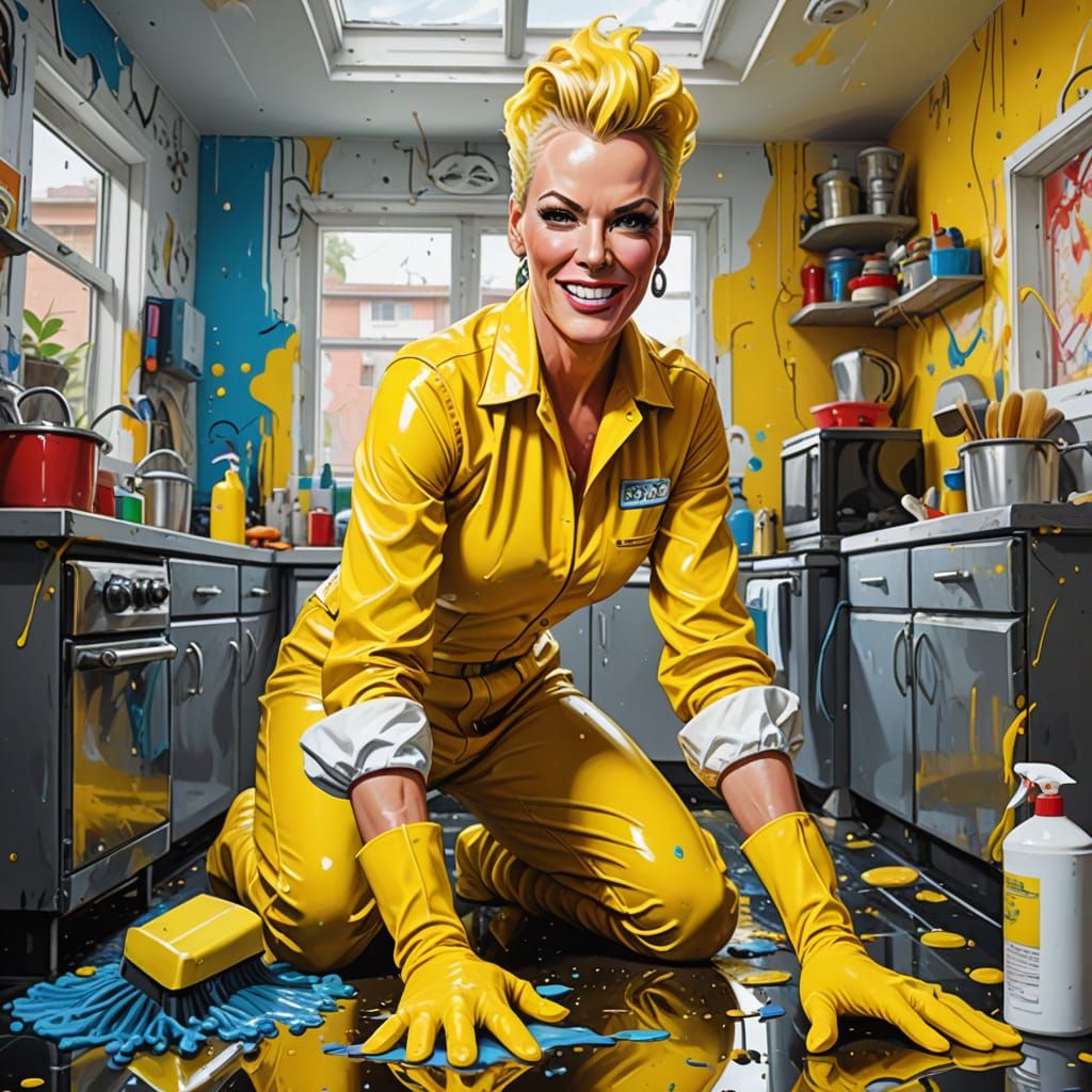 Futuristic Cleaning Lady as Colorful Graffiti Art