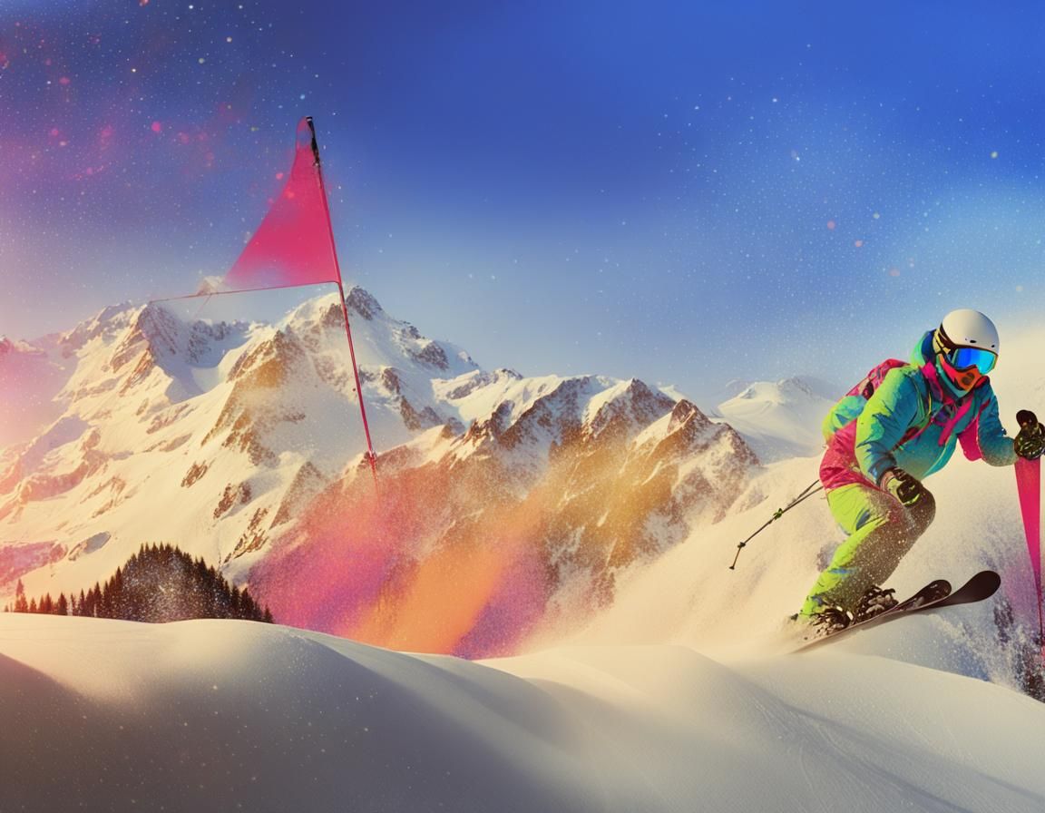 Pop Art Skier Portrait in Lichtenstein Style