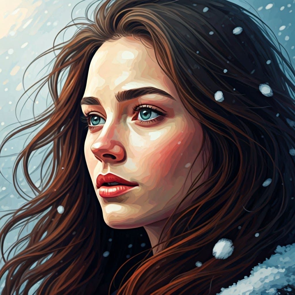 Snowstorm Portrait with Expressive Brushstrokes