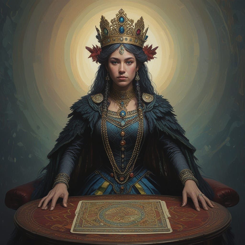 Rainbow Queen Emerge from Antique Playing Card in Neo-Expres...