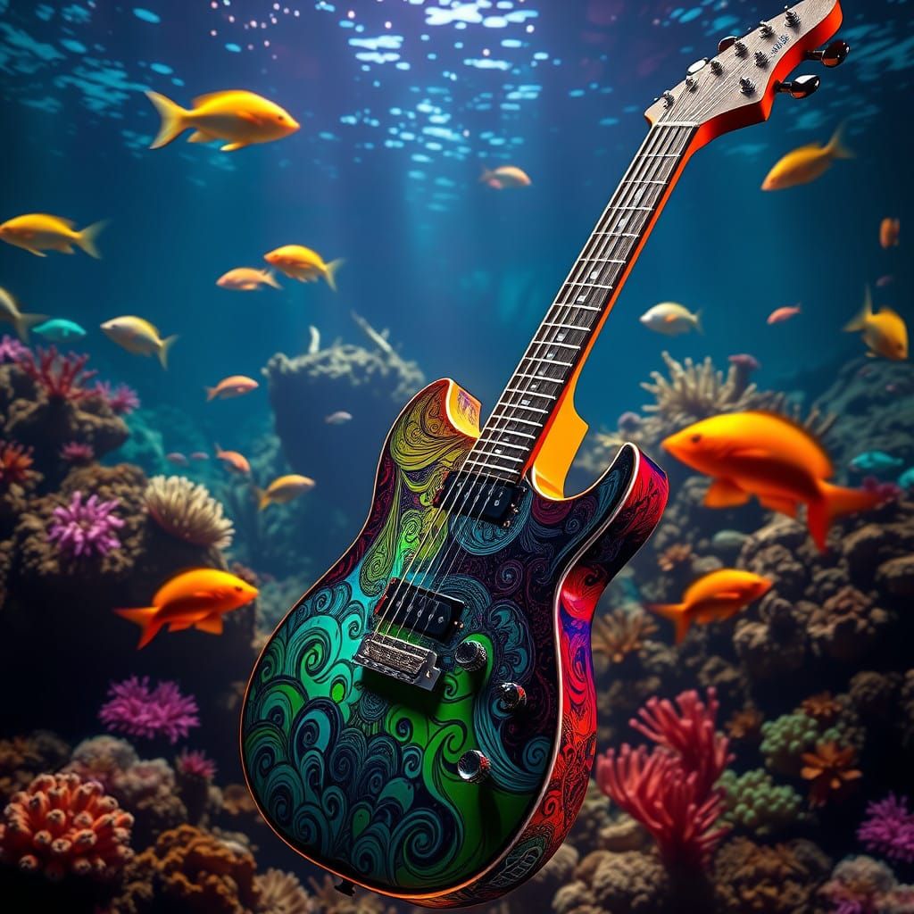 Electric Guitar Alive in Vibrant Aquarium Scene