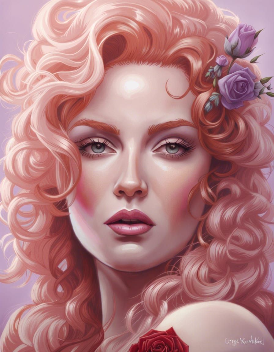 Red-Headed Goddess Portrait in Crayon Drawing Style