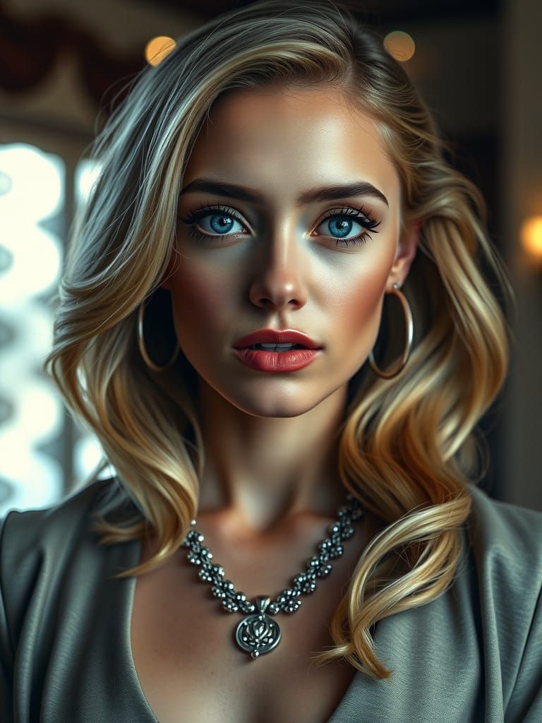 Glamorous Blonde with Blue Eyes in Hyperrealistic Portrait