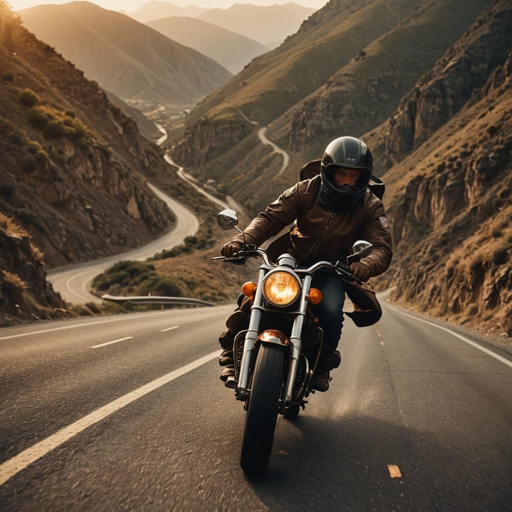 Vintage Motorcycle on Mountain Road in Cinematic Style