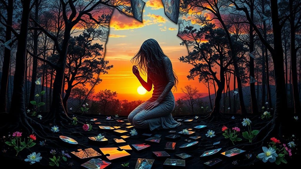 Surreal Fragmented Sculpture with Bioluminescent Bio Art