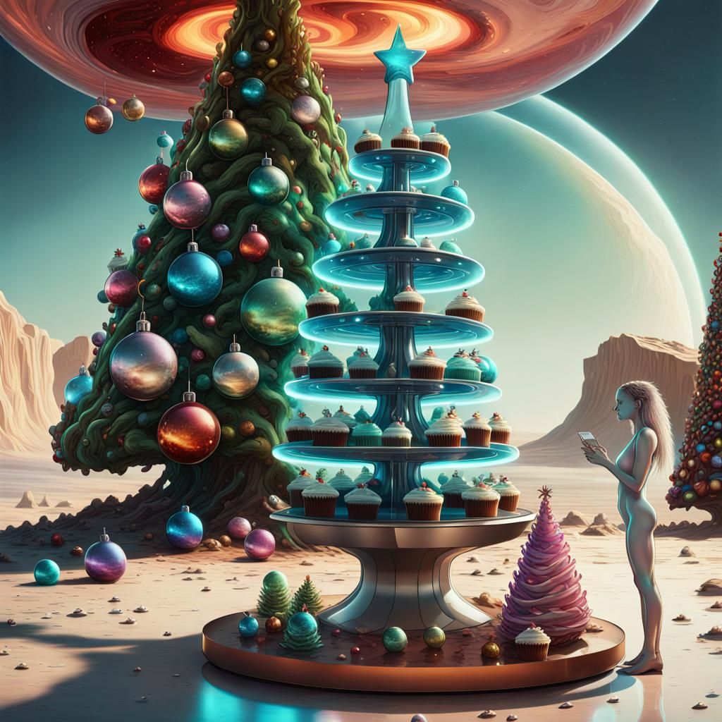 Futuristic Christmas Tree on Venus: Hyperrealistic Concept A...