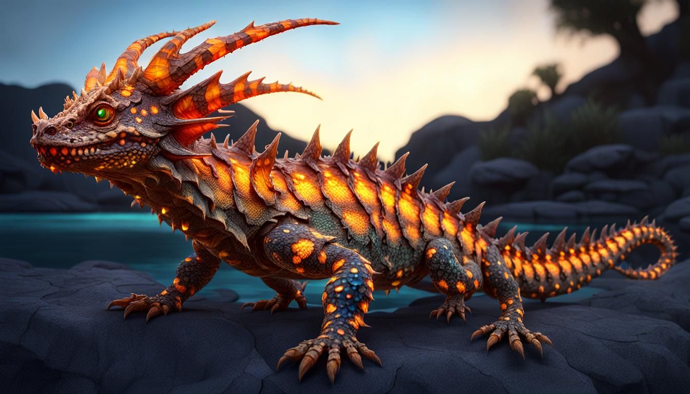 Bioluminescent Thorny Devil Dragon in Hyperrealism