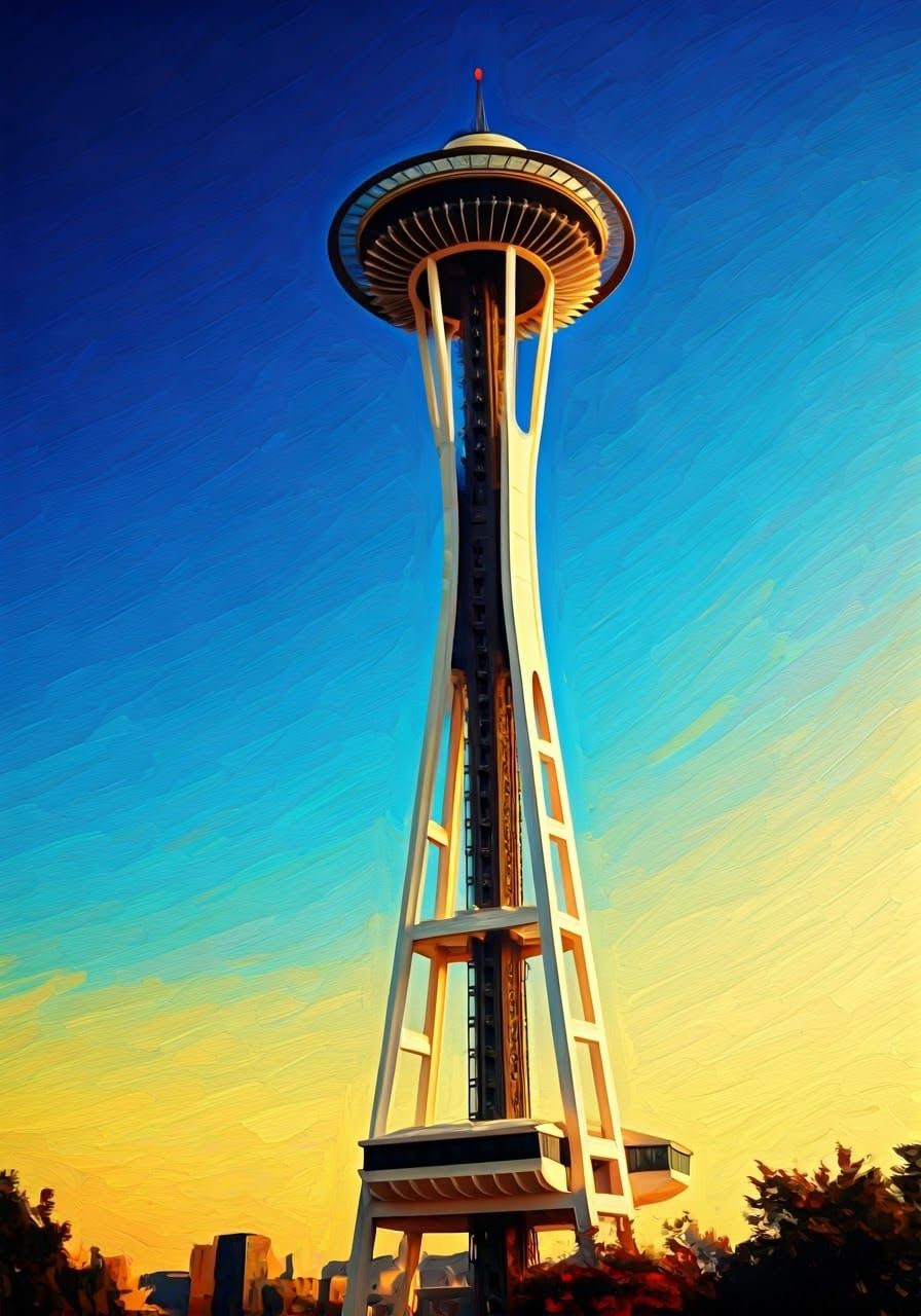 Space Needle in Abstract Expressionist Style