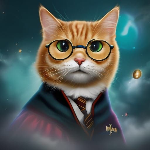Harry Potter Cat in Space: Surreal Art Style
